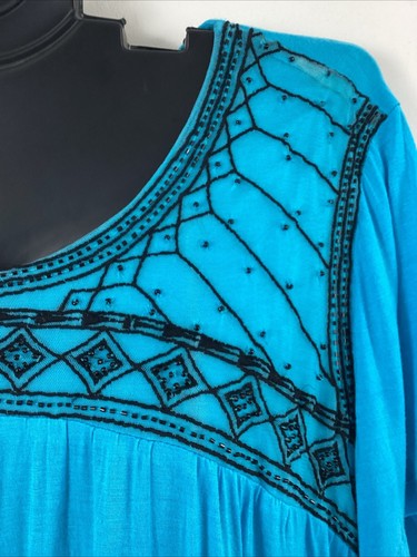 Tunica donna nuova con etichetta 22/24, 30/32 Avenue taglie forti BLU elasticizzata ricamata nuova - Foto 5 di 9