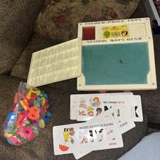 Vintage Fisher Price School House Days Desk Magnetic Letter Tray, letters