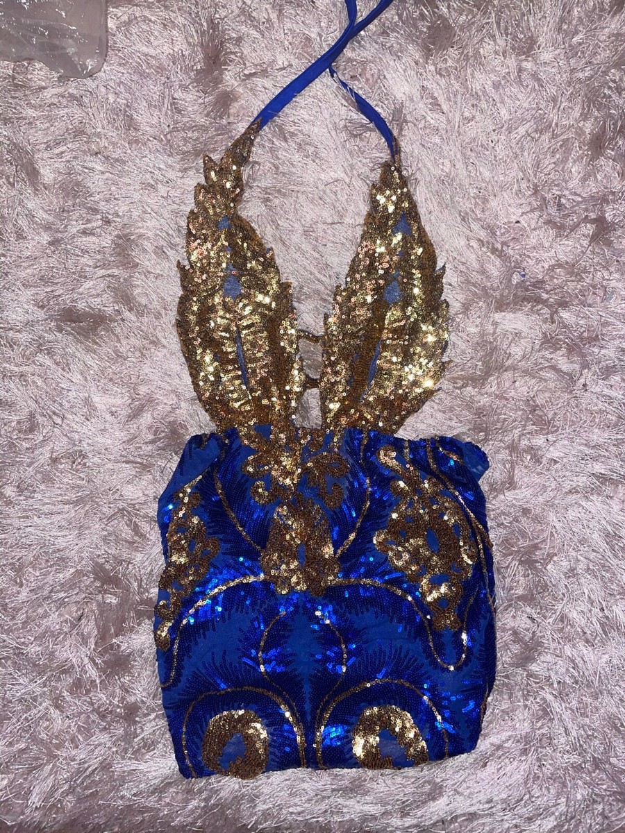 Sexy Blue and Gold Sequin and See Through Birthday Dress | eBay