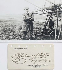 Claude Grahame White English 'Early Bird' Pioneering Pilot Autograph ''Rare''