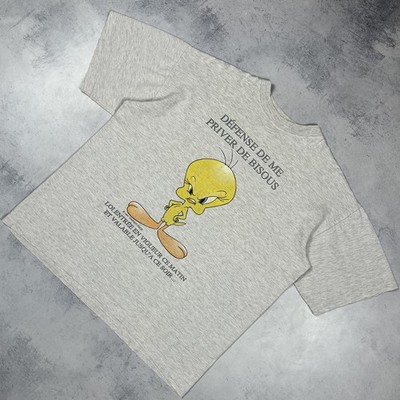 Vintage Warner Bros. Tweetney Cartoon Kurzarm T-Shirt 1997 Grau Größe Medium