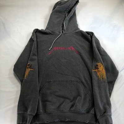 Vintage Metallica Sun Skull Graphic Hoodie Faded grey Distressed Sweatshirt L