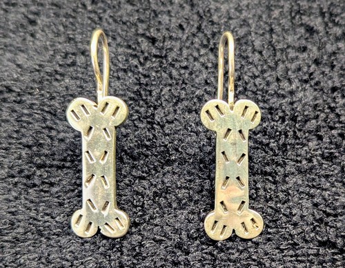 Dog Bones 925 Sterling Silver Mexico Dangle Earrings. 1" - Picture 3 of 9