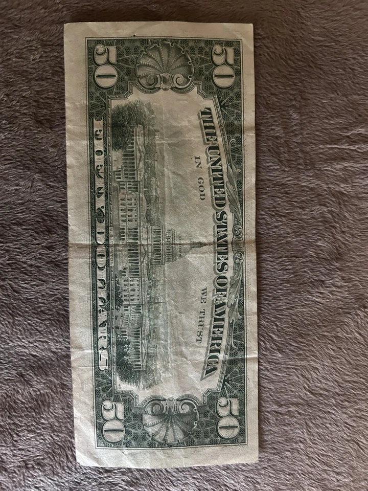 Old Design Error Note $50 Dollar Bill Series 1981 (J0419071) Mis Cut Error Note - Image 2 of 2