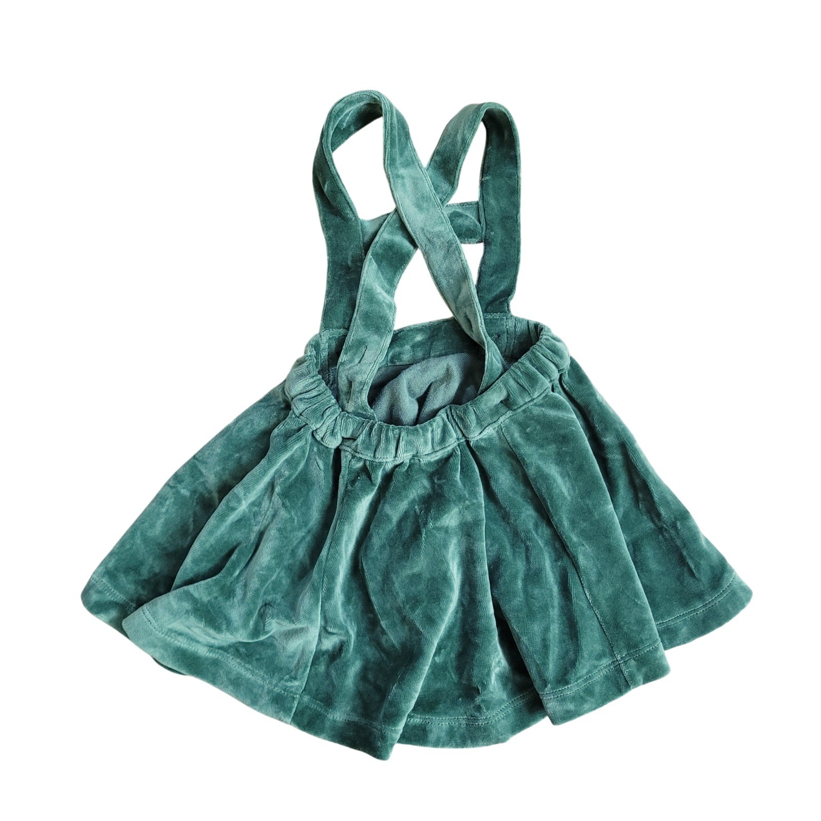 Kate Quinn Gretel Suspender Skirt & Ruffle Bonnet Set Green Velour 12-18M NWT