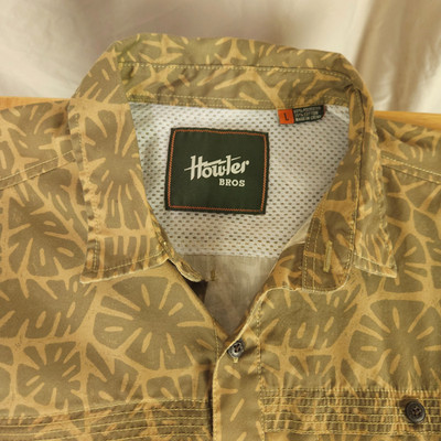 Howler Bros Shirt Men's Size L Brown Olive Green Short Sleeve Palm Frond