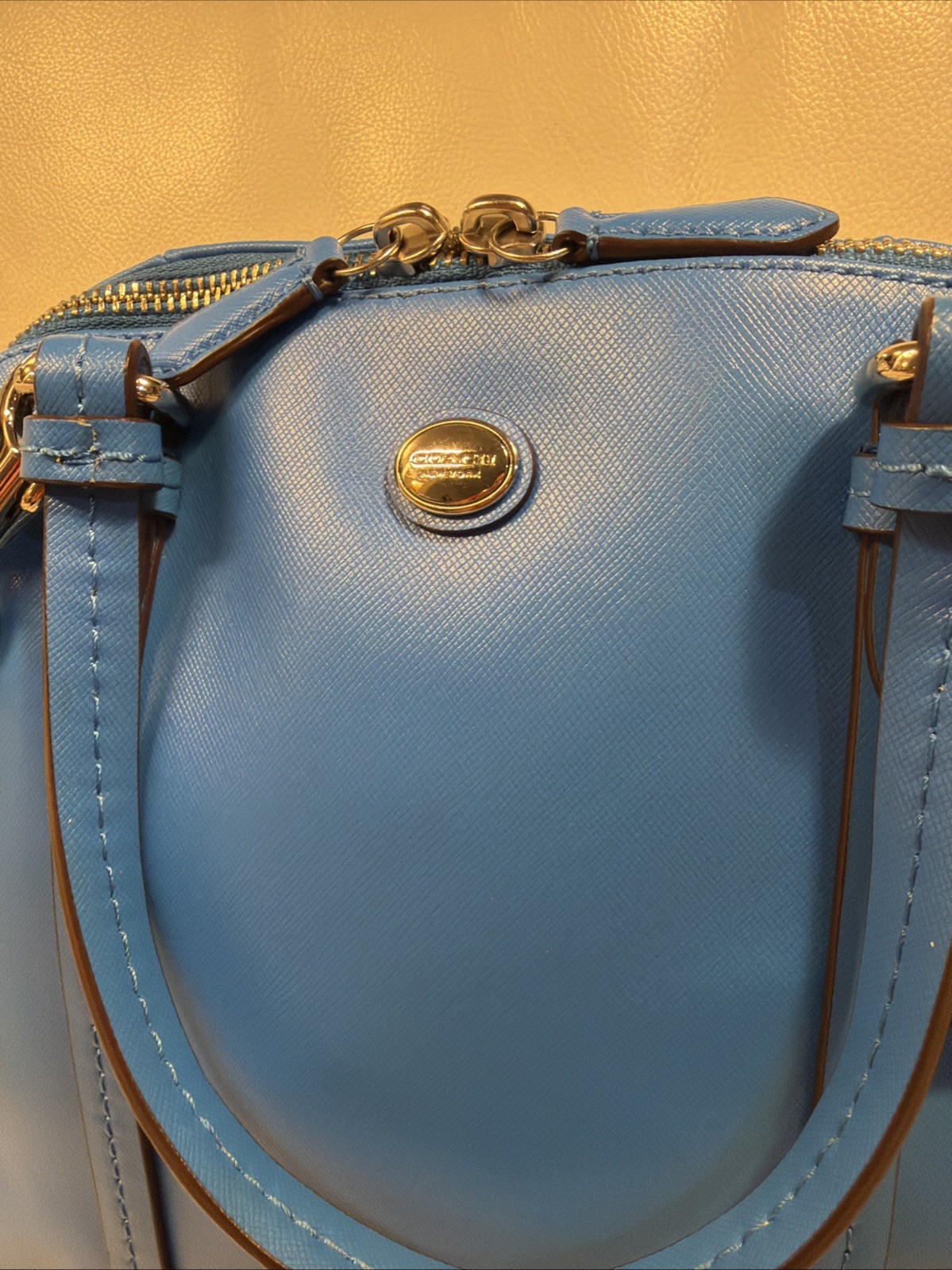 Coach Peyton Cora Domed Satchel Porcelain Blue Leather Bag image 6