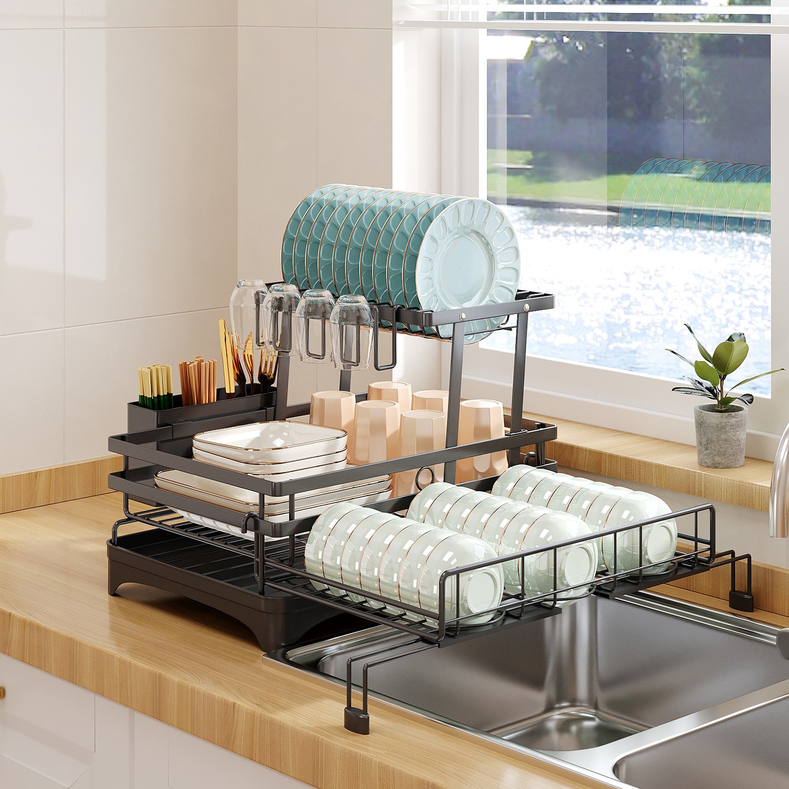 Dish Drying Rack Home and Kitchen 2 Tier  Dish rack
