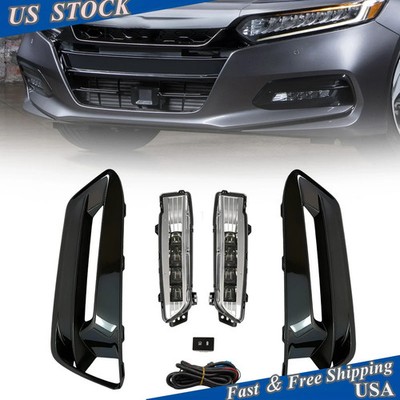 Clear LED Fog Lamps Pair Fog Light Bezels Harness For Honda Accord 18-20 4 Door