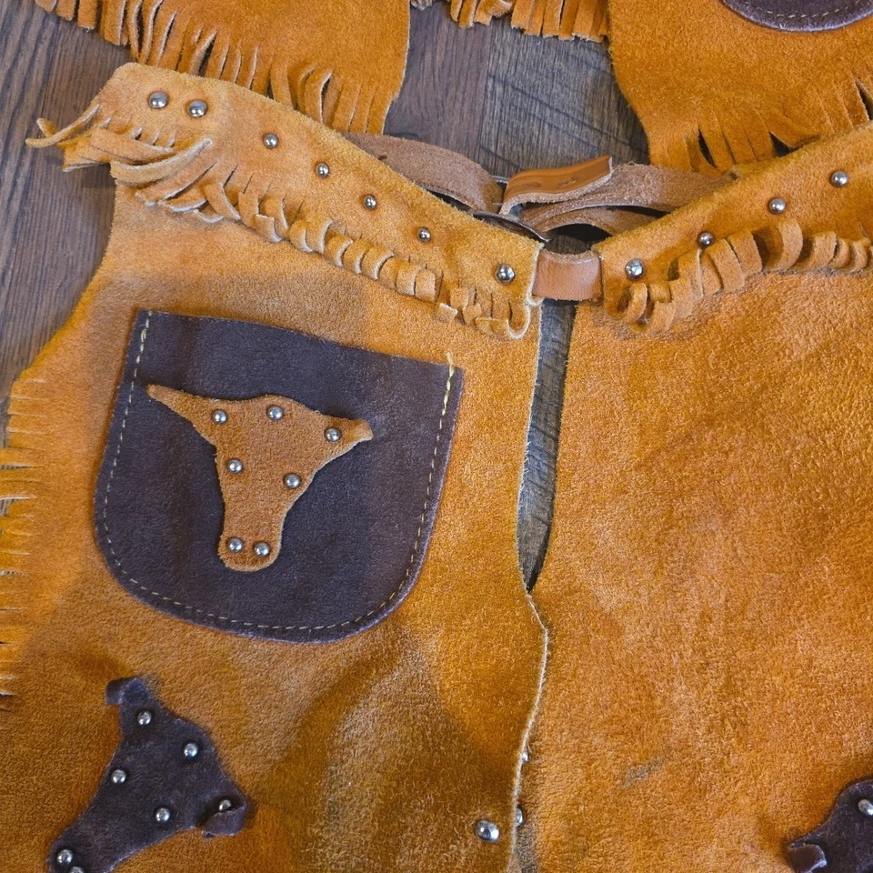 Chaleco y gorras de cuero John R Craighead Co talla pequeña vaquero occidental niños Texas Foto 3 de 4