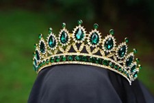 Emerald Diamond 18K Yellow Gold Plated Tiara Bridal Crown Birthday Wedding Gift