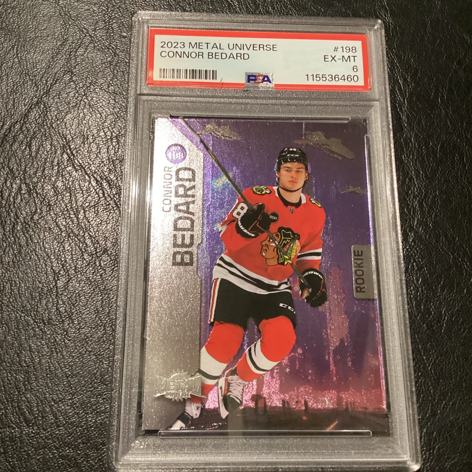 CONNOR BEDARD 2023 METAL UNIVERSE ROOKIE RC #198 PSA 7 NM BLACKHAWKS SP REGINA