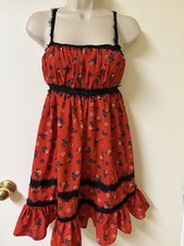 Urban Outfitters Red Floral Lace Trim Mini Dress S Adjustable Straps Tie