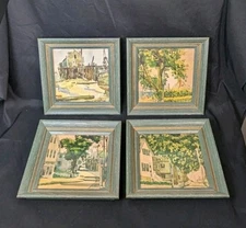 Set Of 4 Rustic Framed Vintage William Spierer Watercolor Landscape Print 8x8