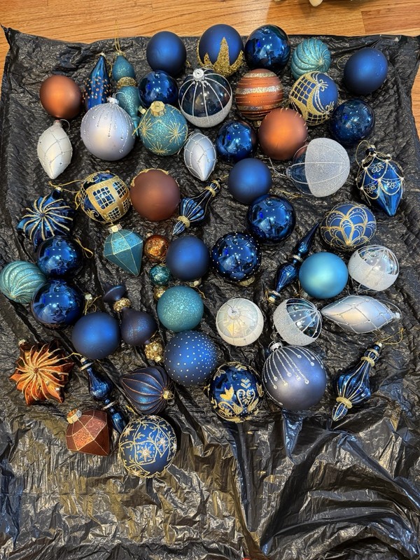 Balsam Hill Christmas Ornaments Blue Stary night 53 Pieces  And Balsam  Ribbons
