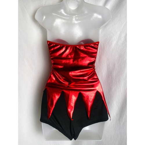 New Vegan Medium Red Devil Patent Leather Metallic Shorts Halloween Costume Set - Picture 7 of 7