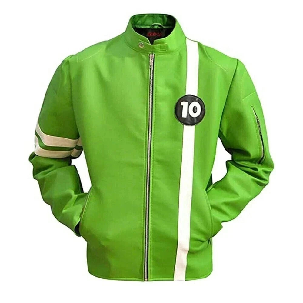 New Ben 10 Alien Swarm Stylish Green Synthetic Leather Jacket Halloween Costume
