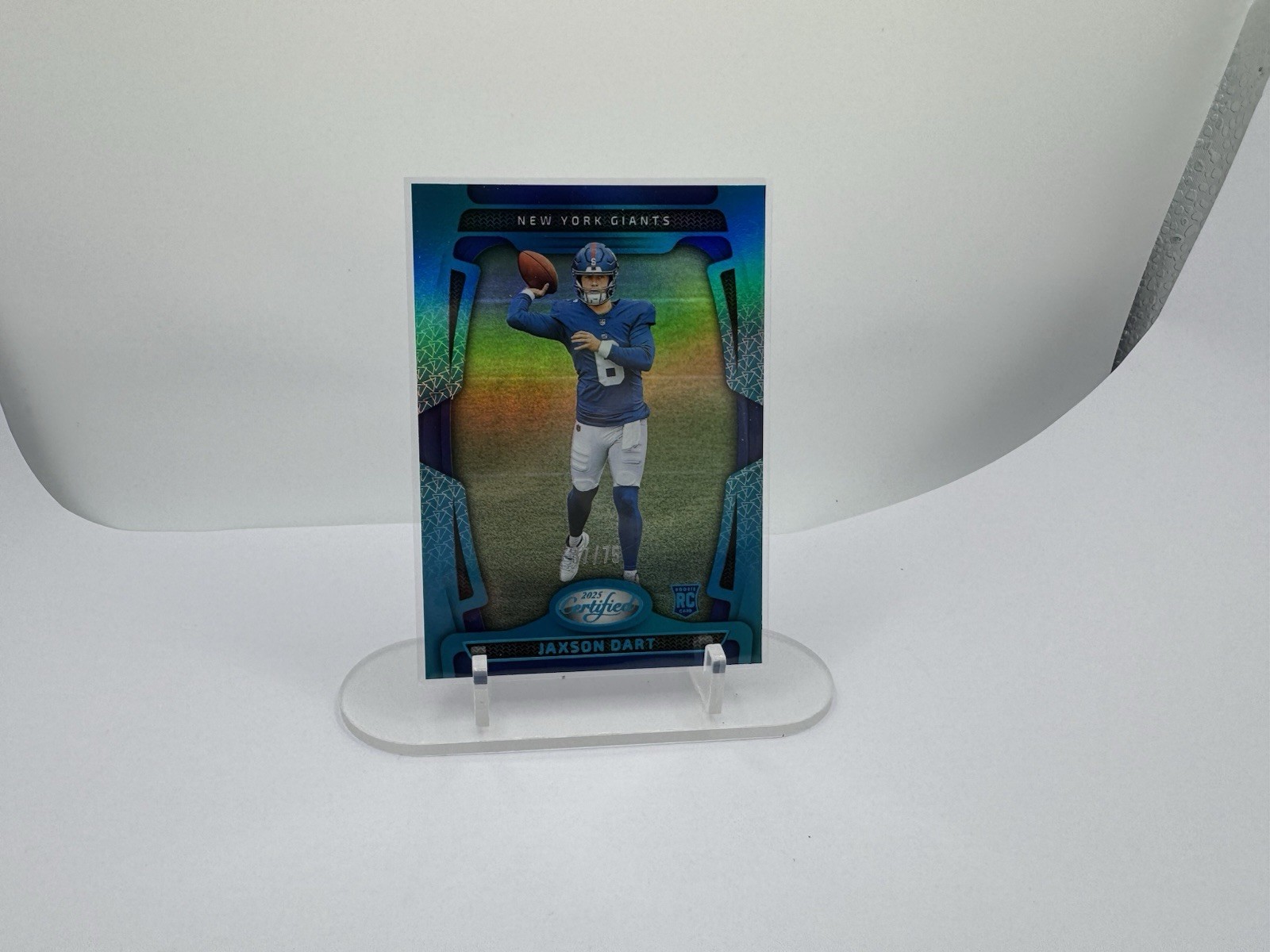 2025 Panini Certified Rookies Jaxson Dart #150 Giants Mirror Teal /75 Rookie