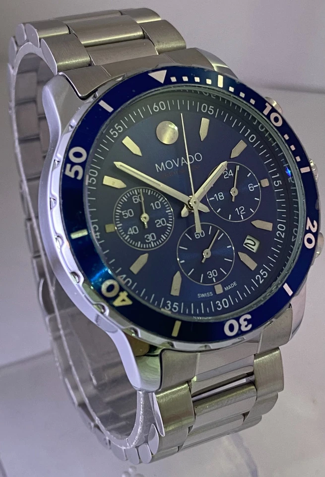 Refurbished Blue Dial Movado Chronograph With Date, Stainless Steel Quartz Watch - image 4 of 4