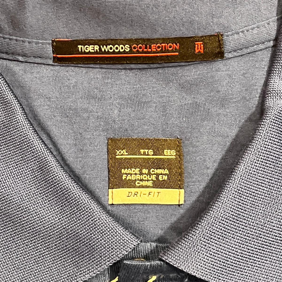 Nike Tiger Woods Collection Dri Fit Golf Shirt Blue Company Logo