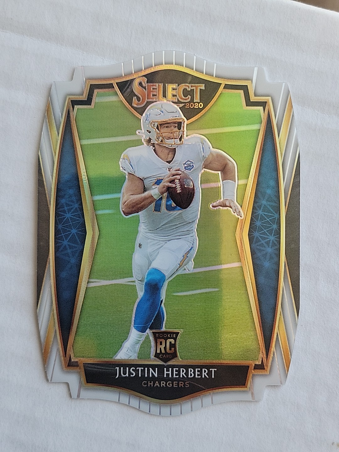 2020 Panini Select - Premier Level Justin Herbert #144 White Prizm Die-Cut (RC)