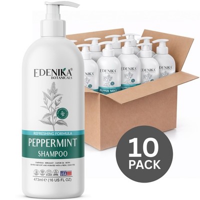 Edenika 10 Pack Peppermint Shampoo Scalp Clarifying Bulk Mint Sulfate Free 16 oz
