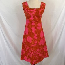 VINTAGE Hawaiian Barkcloth Dress Hibiscus Floral Empire Waist XS / S