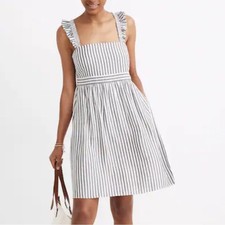 Madewell Striped Ruffle-Strap Empire Dress Pockets Size 14