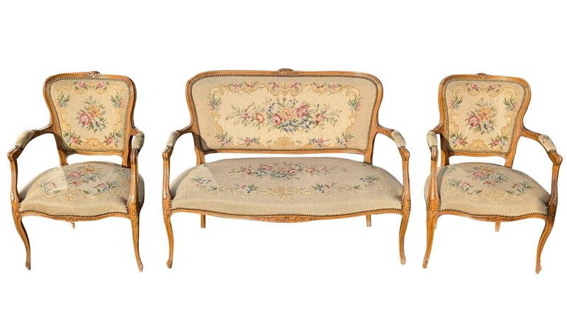 Antique 3 Piece Louis XV Style Carved Walnut Parlor Suite, PA6874KD