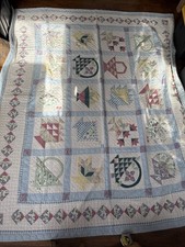 Vintage Feed Sack Beautiful Block Pattern Flower Basket Quilt 69x67 inch