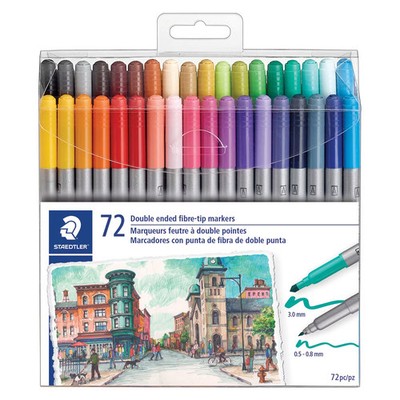 Staedtler Art Markers Dual Tip 72ct Twin 0.8mm 3mm 0.5mm Tip Size