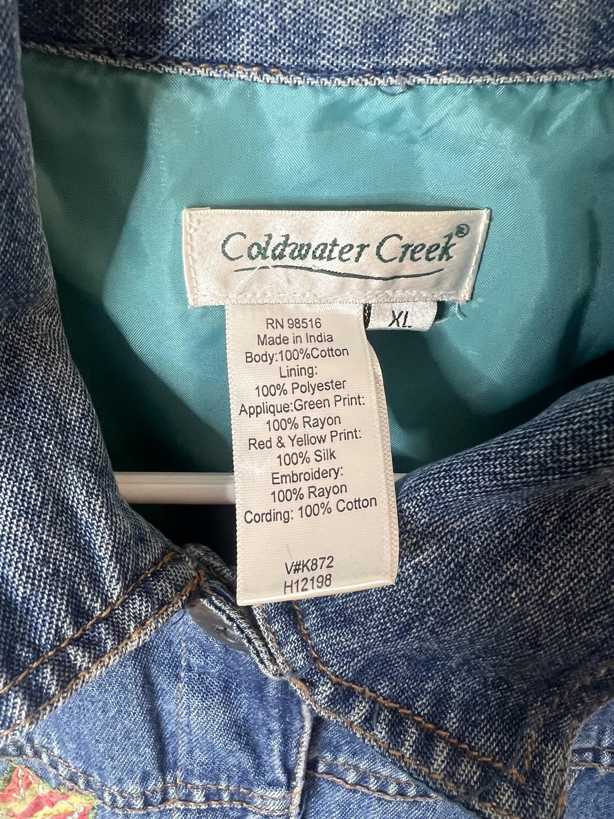 Coldwater Creek Denim Jacket Womens XL Blue Embro… - image 2