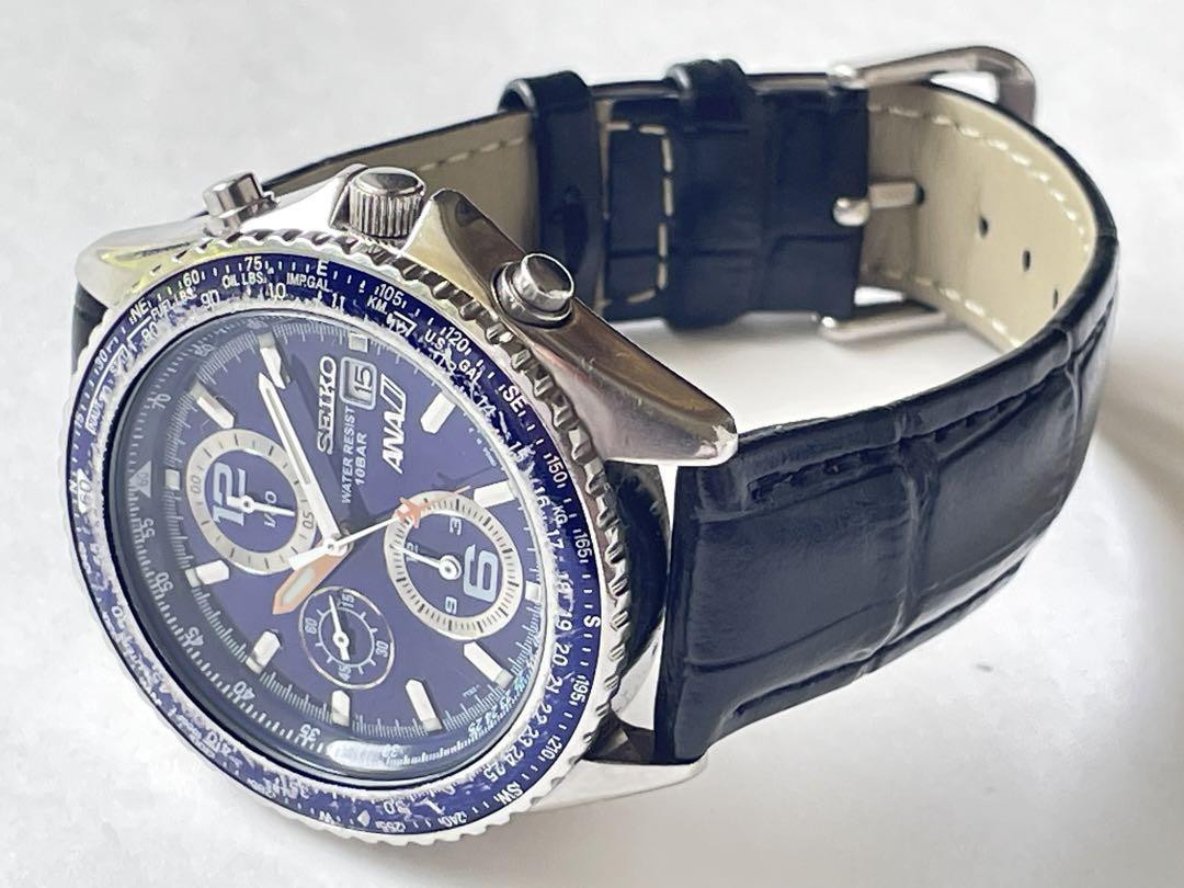 SEIKO Pilot Chronograph Blue Dial Ana Happy Flight Quality