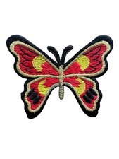 Butterfly Embroidered Iron On Jacket Patch - Cute Insect Red Gold Black 161-M