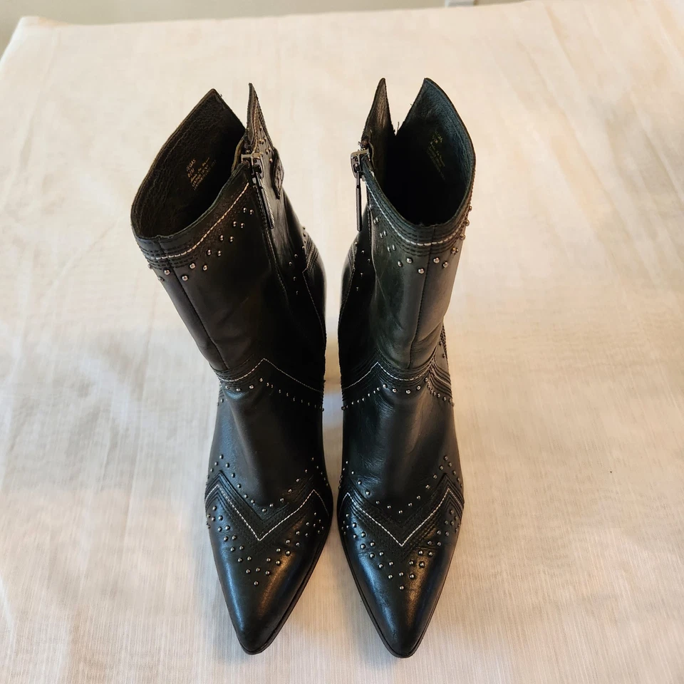 Botas Donald J Pliner para Mujer 6.5M Cuero Negro Tachonado Punta Punta Western Boho Foto 4 de 4