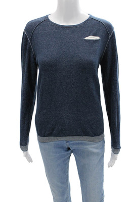 Byblos Women Dark Blue Cotton Pullover Sweater Crew Neck Long Sleeve Size S