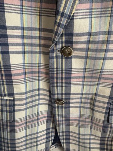 Vineyard Vines Blazer Men 38 R Tartan Plaid White Navy Pink preppy golf cotton - Picture 3 of 10