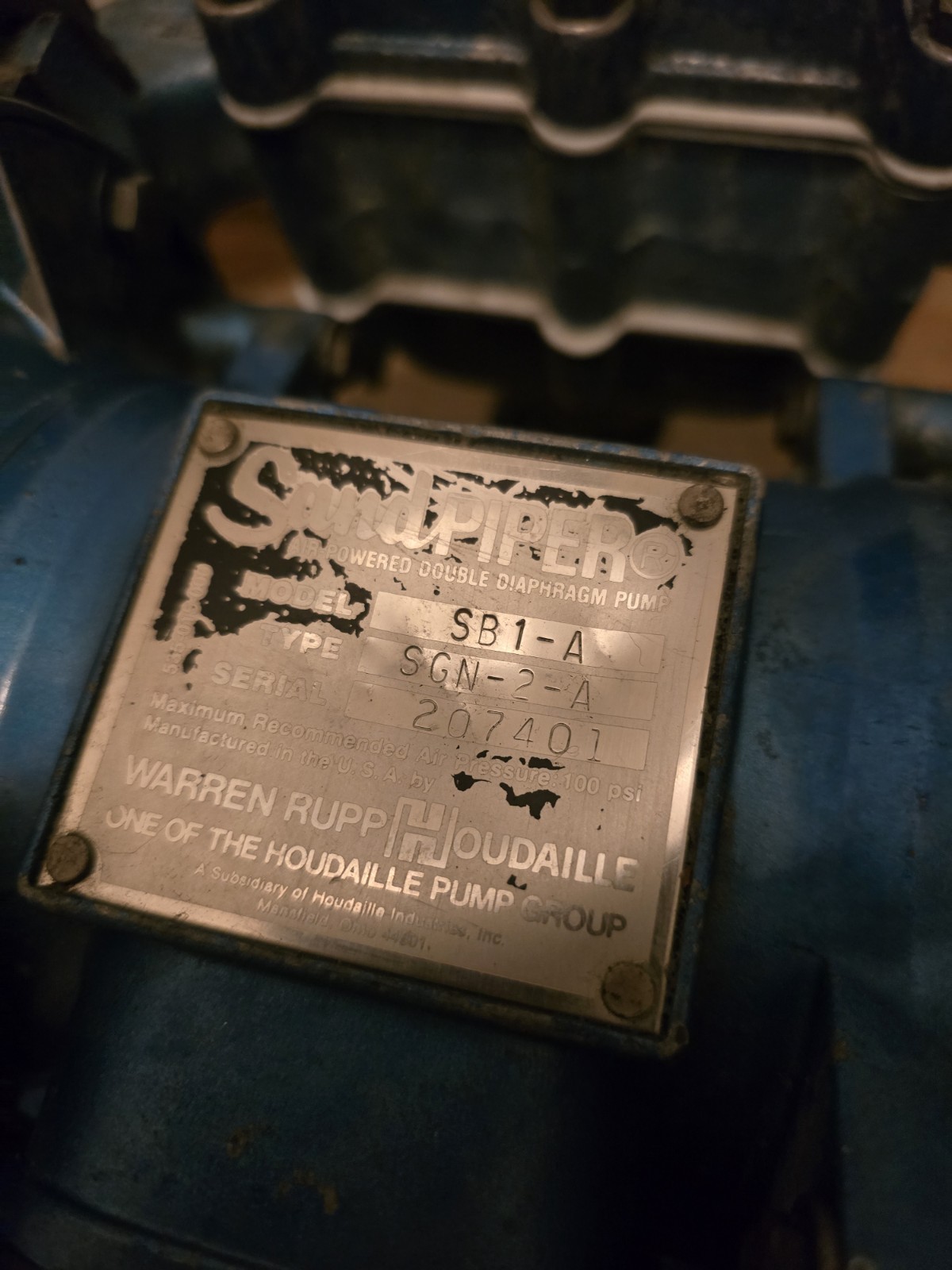 SANDPIPER SB1-A SGN-2-A 1" DOUBLE DIAPHRAGM AODD PUMP WORKS GREAT GOOD CONDITION