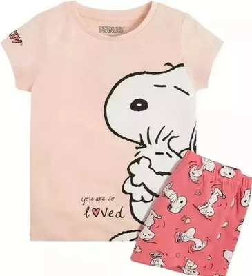 SNOOPY 116 SCHLAFANZUG GLITZER SHORTY SHORTAMA HERZEN ROSA KURZER PYJAMA MÄDCHEN