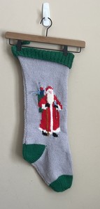 Christmas Stocking Vintage Handmade Santa Long Holiday Hand Knit