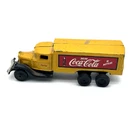 Cast Iron Coca Cola Delivery Truck Yellow Toy with Red Advertising Vintage
