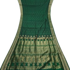 Vintage Teal Green Sarees 100 Pure Silk Zari Handwoven Sari 5YD Craft Fabric