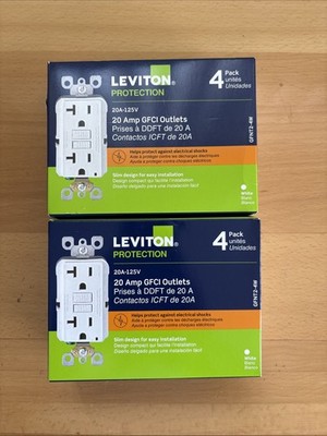 Leviton (M32-GFNT2-4W) GFCI Outlet- 2-4 Pack= 8 Units. NEW! Free Shipping.