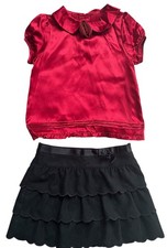 Janie And Jack Girls Party Outfit Red Satin Shirt Rose Black Velvet Skirt 2T