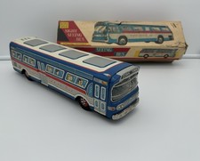 Vtg 15" Tin Friction 1950s GMC Sight Seeing Bus with Box / Yonezawa Toys Japan