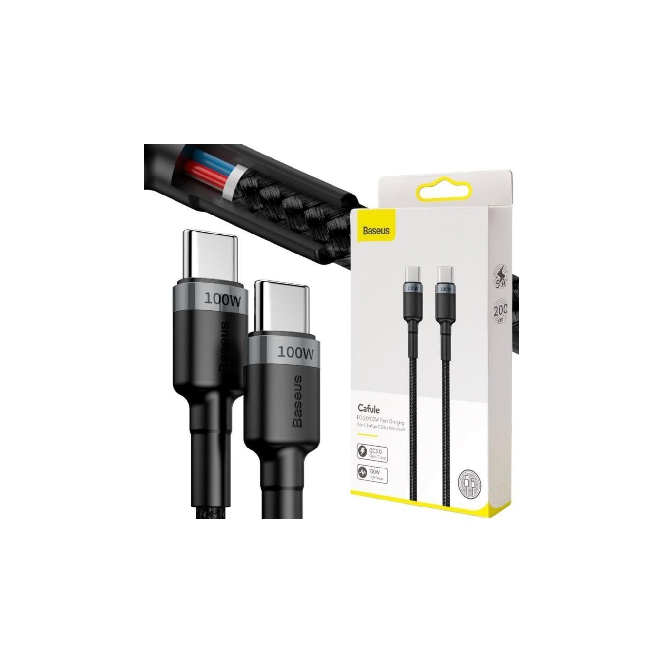 Baseus Grau Usb-C Daten- Und Ladekabel - Usb-C Cafule, 100W, 2M, Catklf-Alg1 - Bild 3