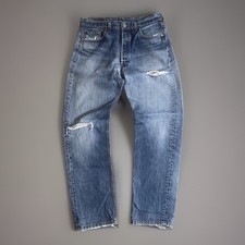 Vintage Levi’s 501 Jeans Distressed USA Made Blue Denim Dark Wash 34x30 Thrashed