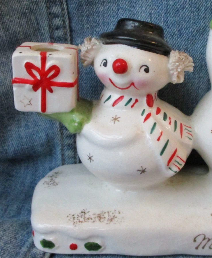 Candelabro de colección Holt Howard Trio triple muñeco de nieve MCM Japón RARO Foto 2 de 4