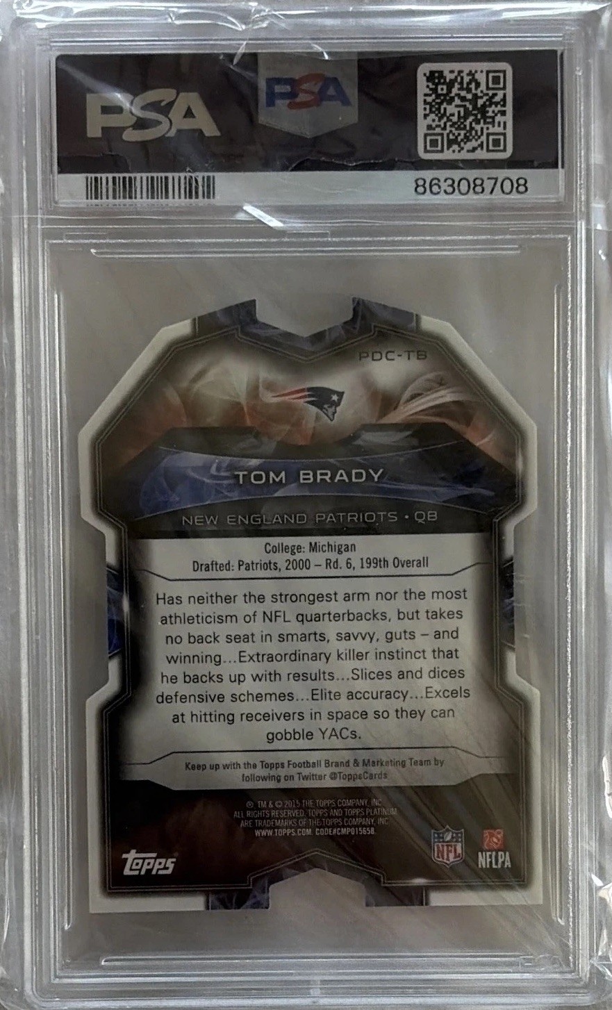 Topps 2015 Topps Platinum Tom Brady Platinum Players Die-Cut #PDC-TB PSA 8 view 2