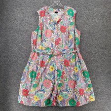 Talbots Dress Womens 22W Plus Mini Ruffle V Neck Waist Tie Button Up Floral Boho